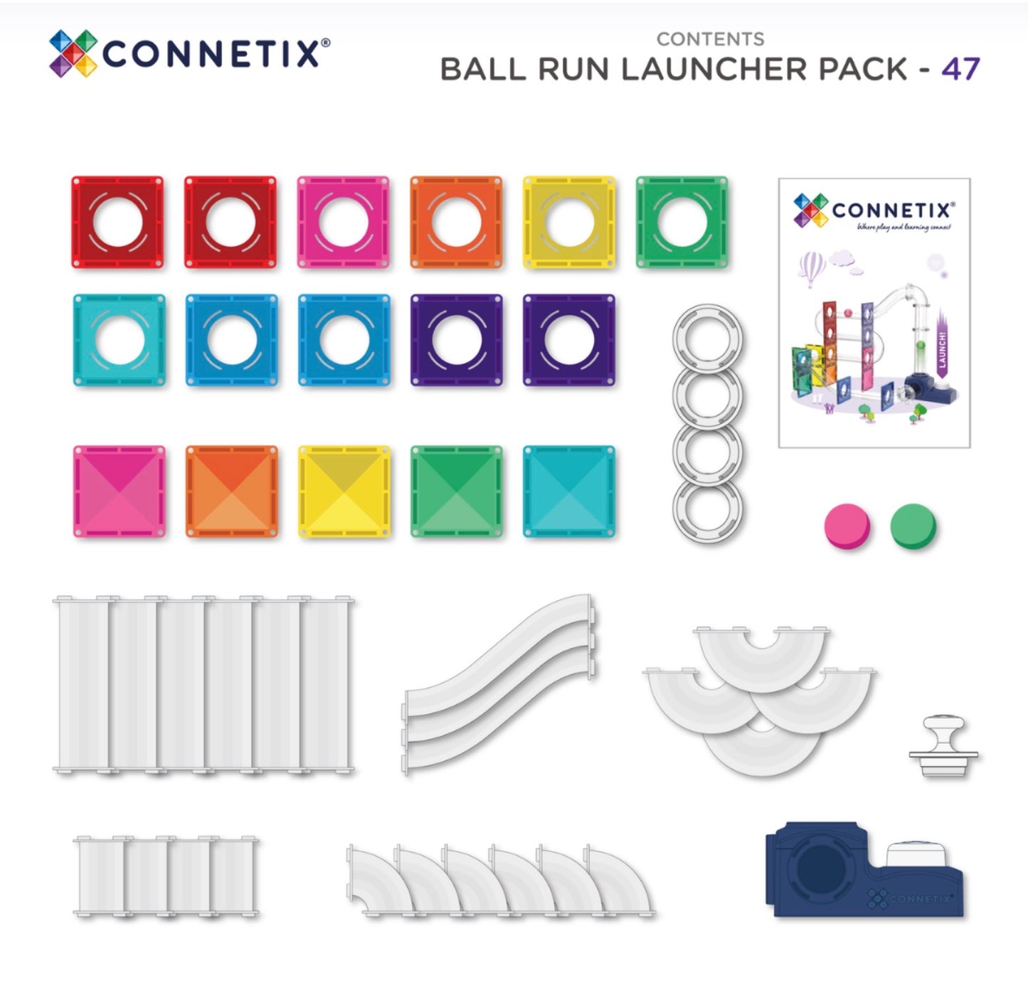 Connetix Magnetic Tiles Ball Run Launcher Pack 47 Pieces