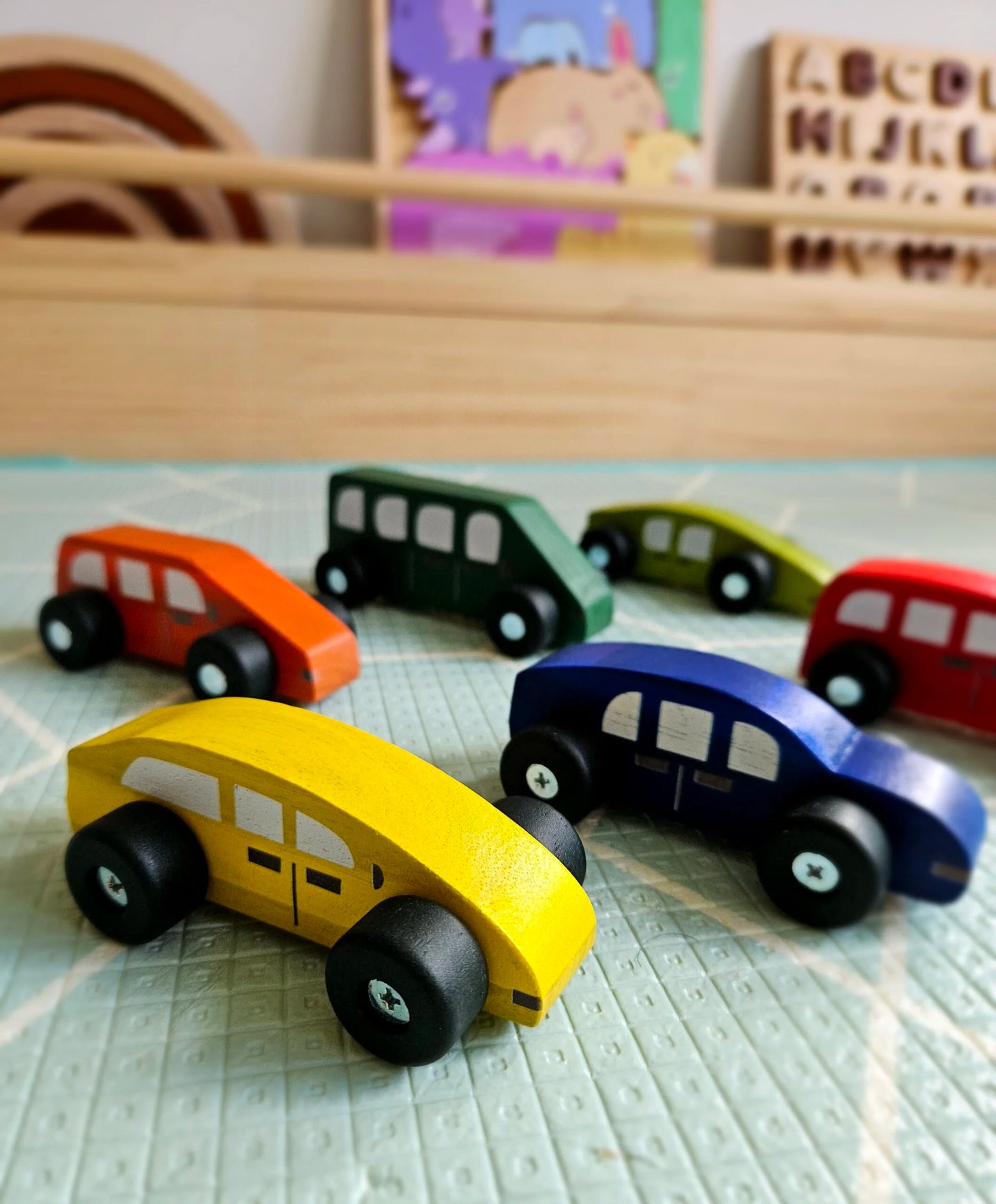 Qtoys Coloured Wooden Cars