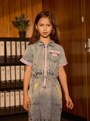 Goldie + Ace Pastel Pop Piper Denim Belted Dress Light Denim