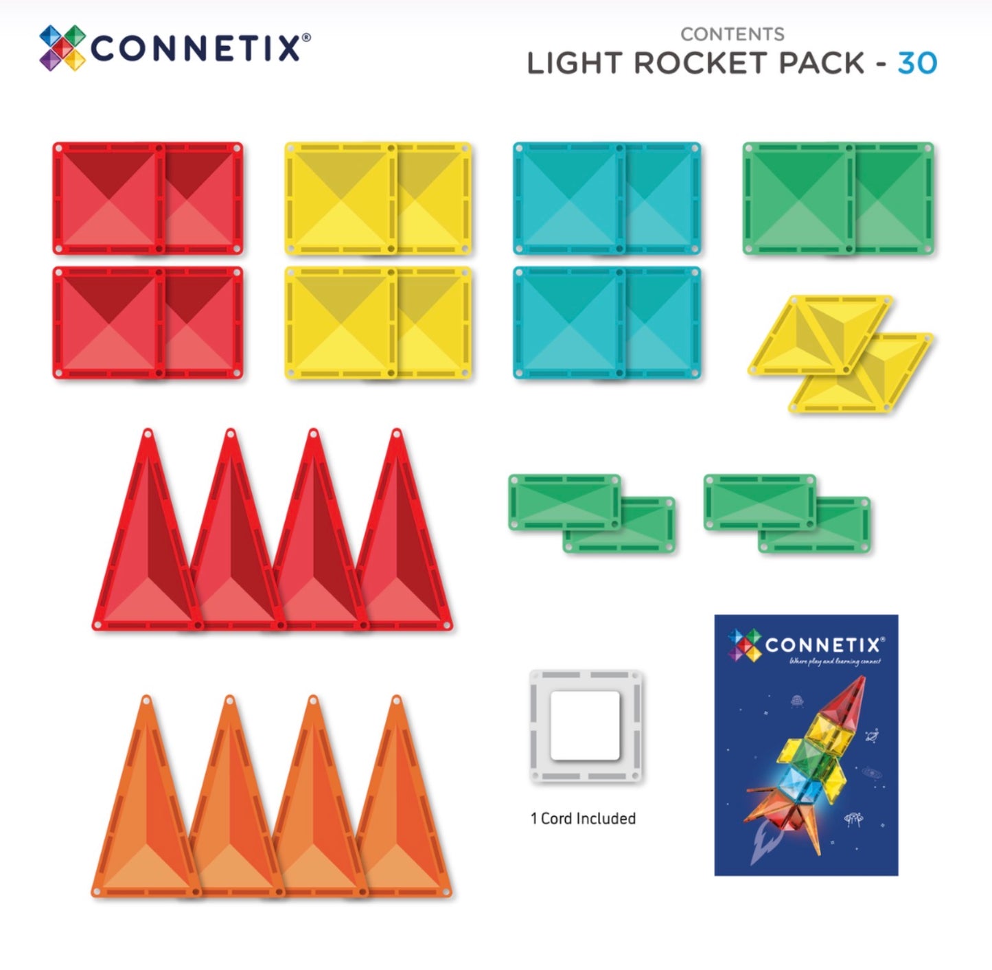 Connetix Magnetic Tiles Light Rocket Pack 30 Pieces