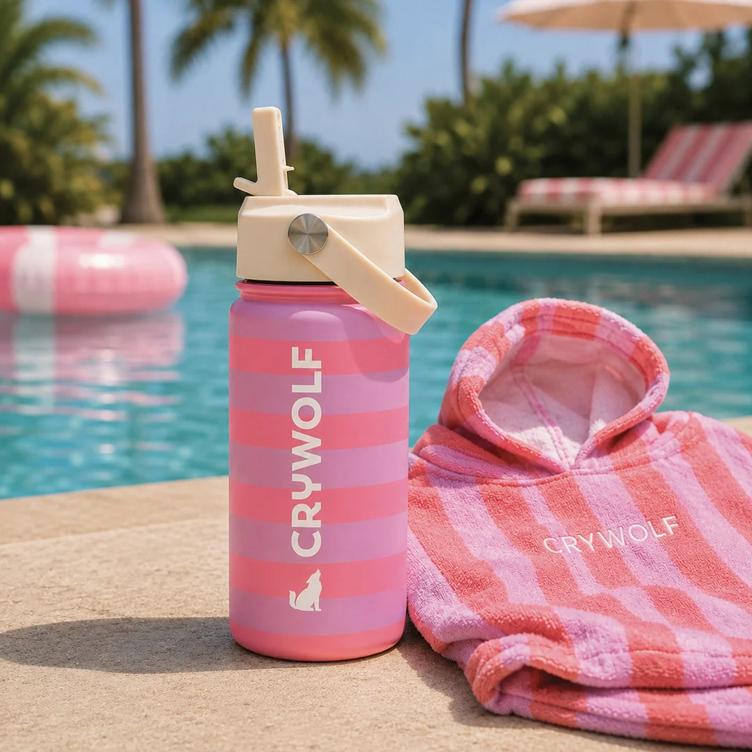 Crywolf Drink Bottle 400ml Flamingo Stripe