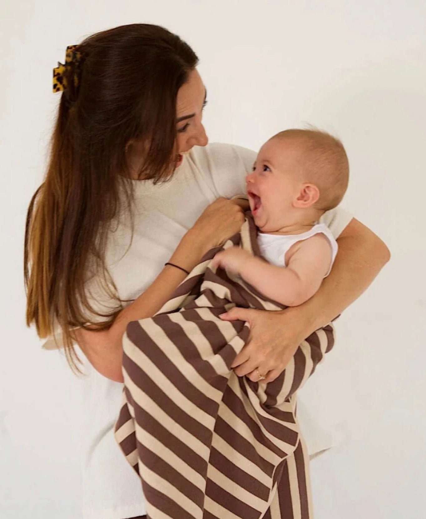 Golden Child Retro Stripe Organic Cotton Blanket - Chocolate & Sand