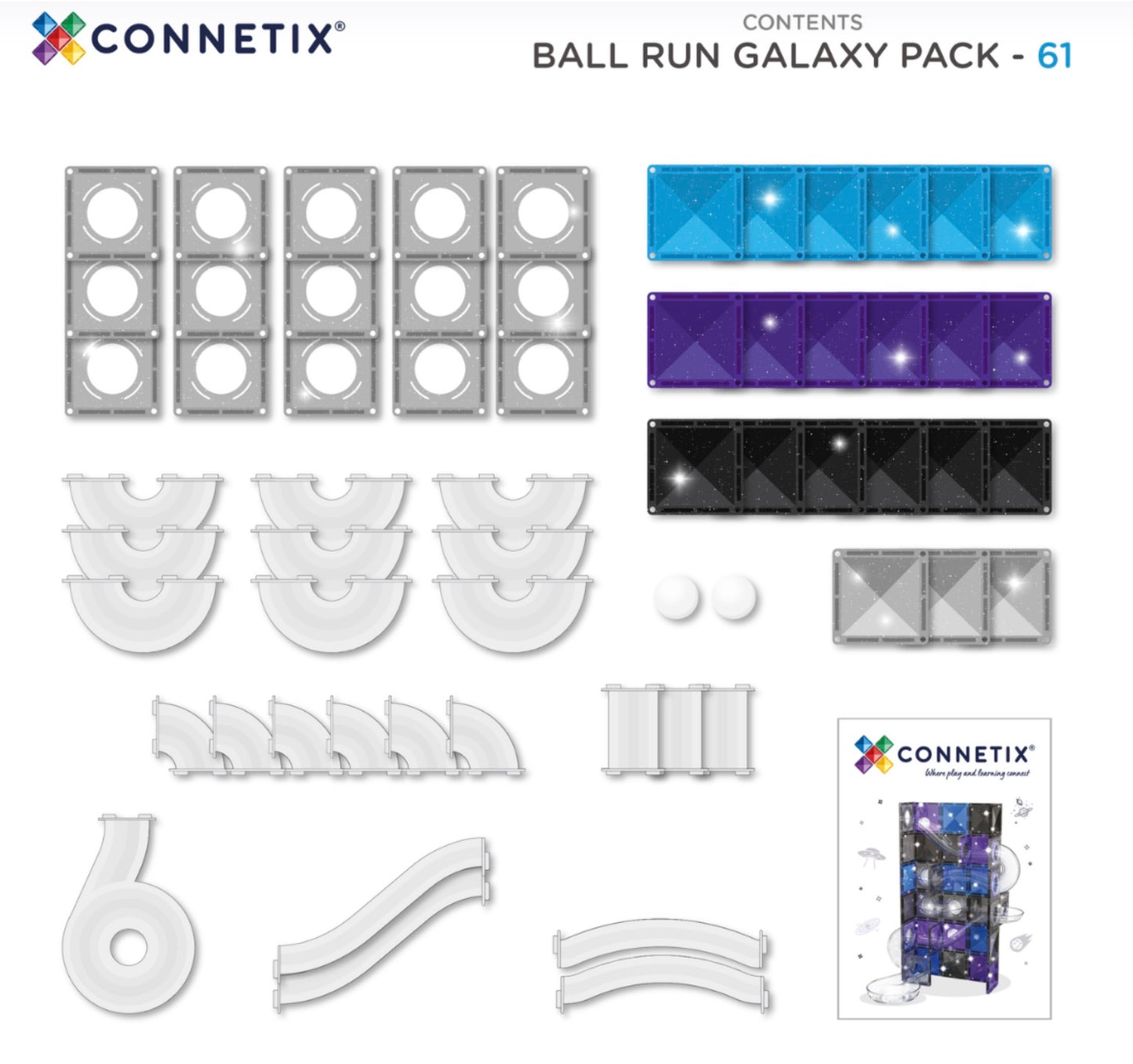 Connetix Magnetic Tiles Ball Run Galaxy Pack 61 pieces