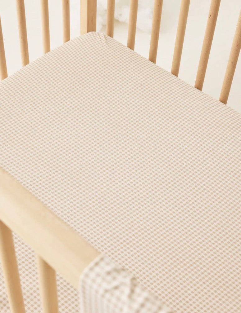 Quincy Mae Woven Crib Sheet Oat Gingham