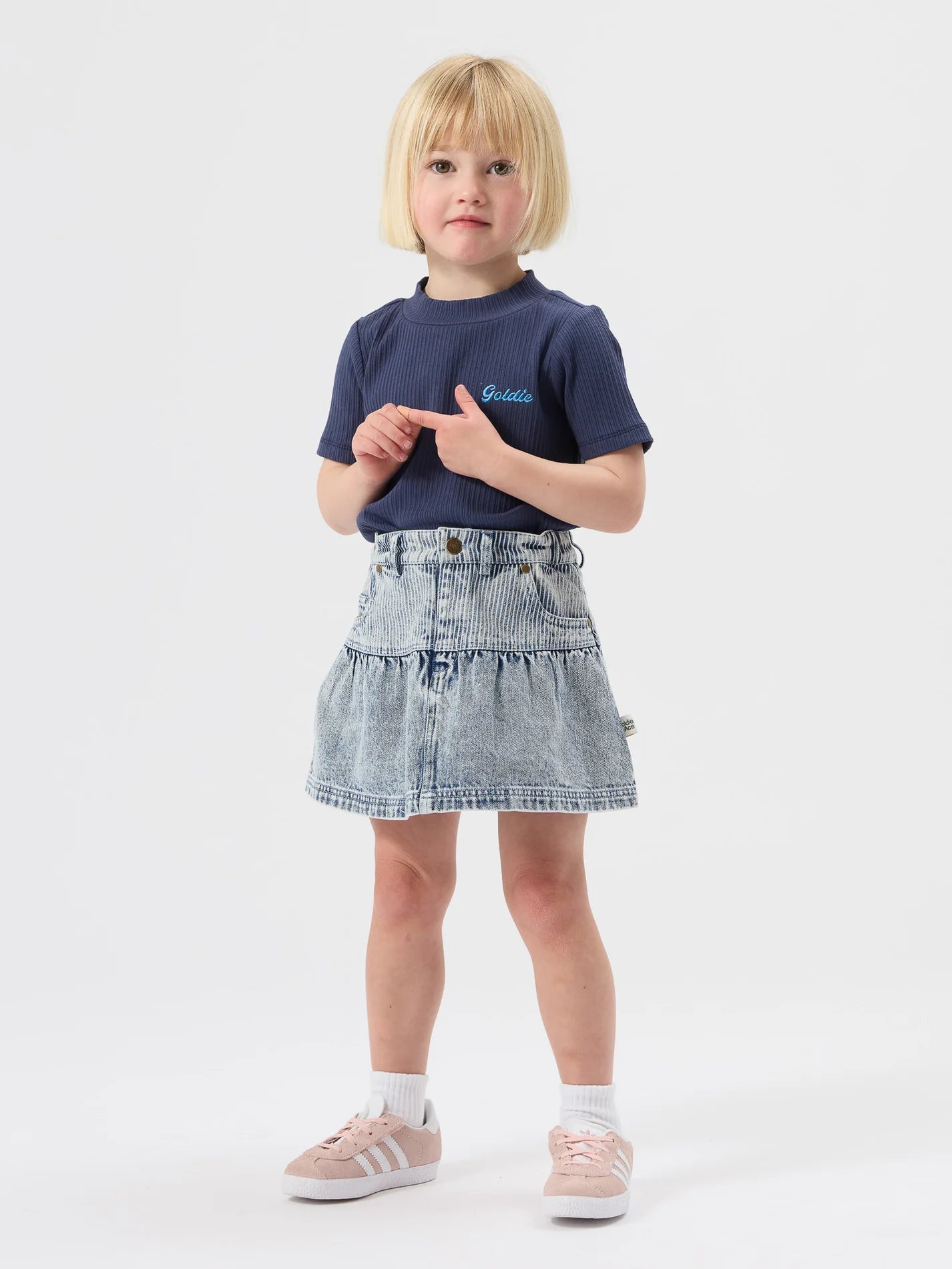 Goldie + Ace Pinstripe Peplum Denim Skirt Light Denim
