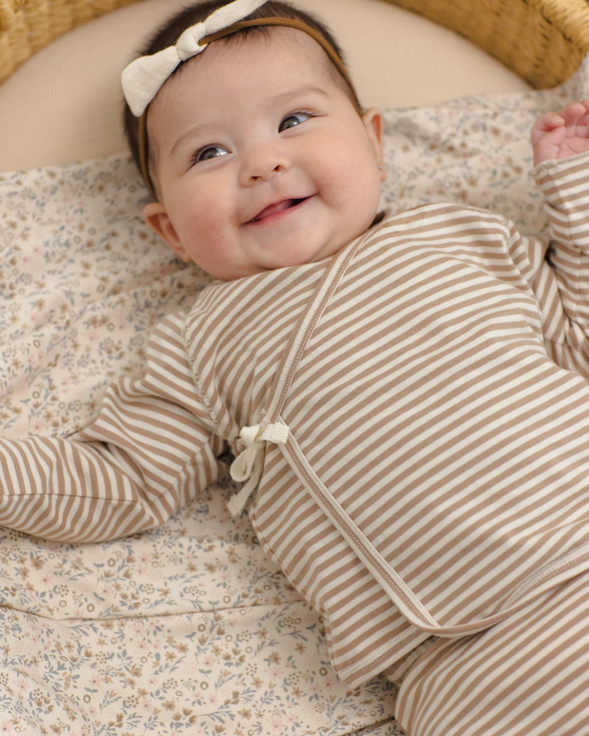 Quincy Mae Wrap-ed Top + Footed Pant Set Almond Stripe