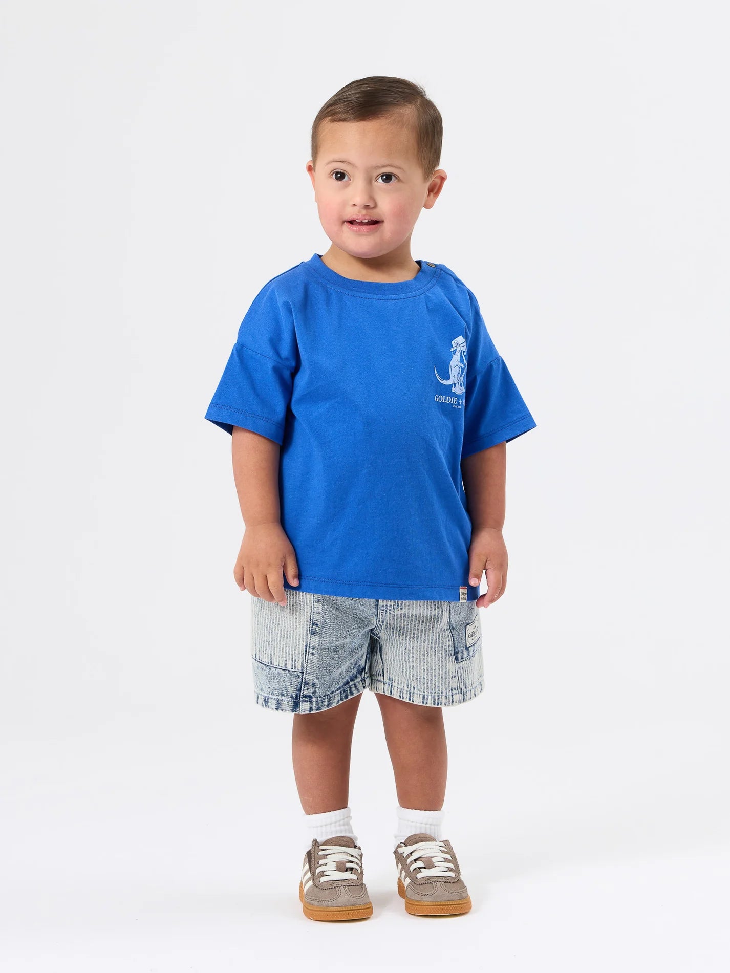 Goldie + Ace Pin Stripe Noah Pocket Shorts Light Denim