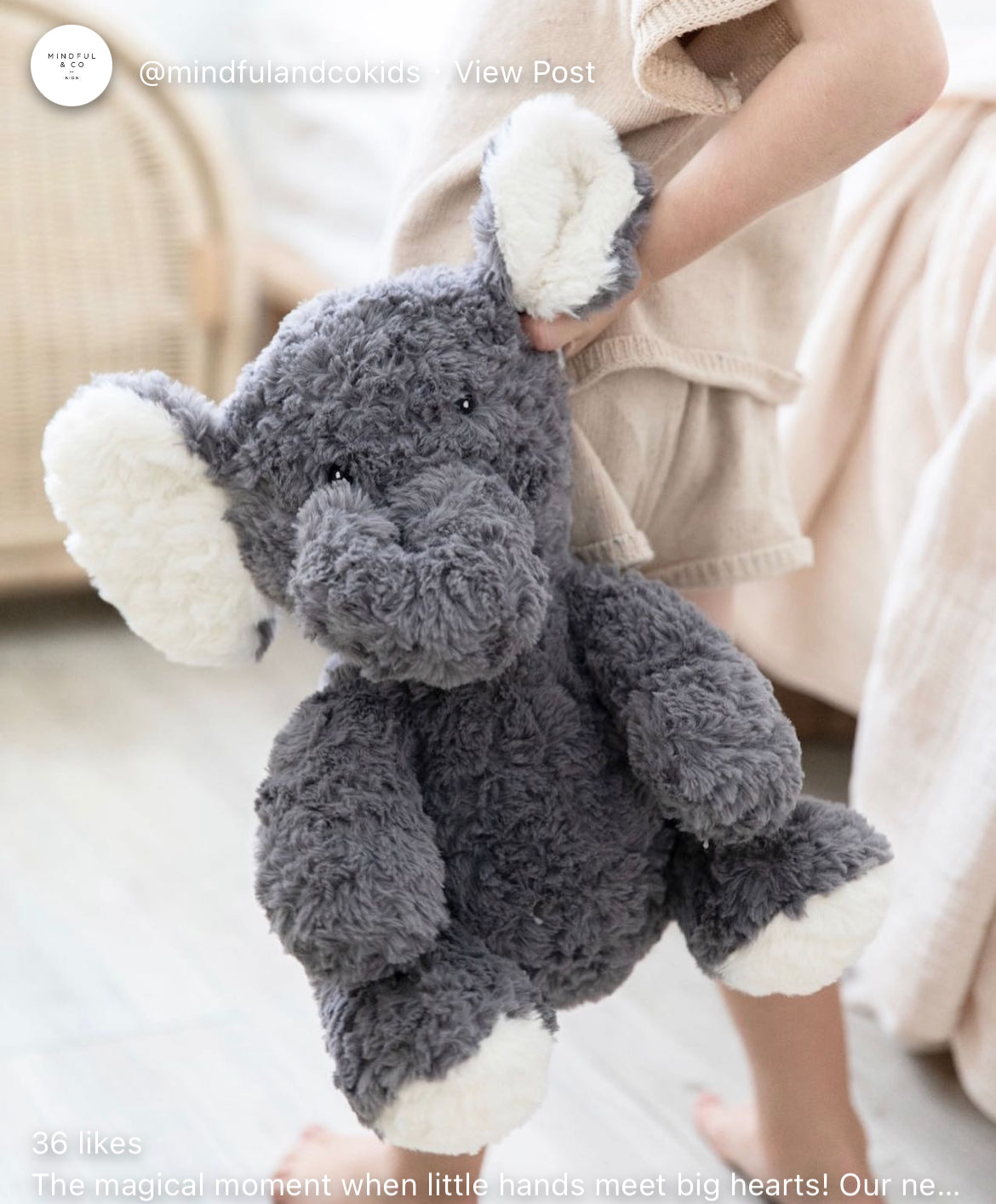 Mindful & Co Kids Eleanor the Weighted Elephant Grey