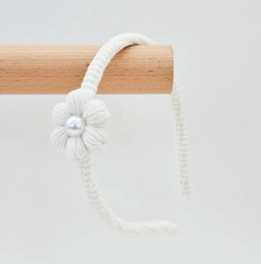 Little Blush Daisy - Alice Headband | Pearl Puff Daisy - White and Blush