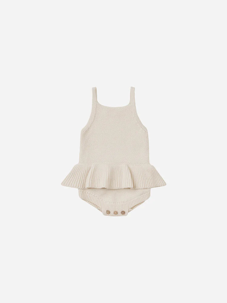 Quincy Mae Knit Ruffle Romper Natural