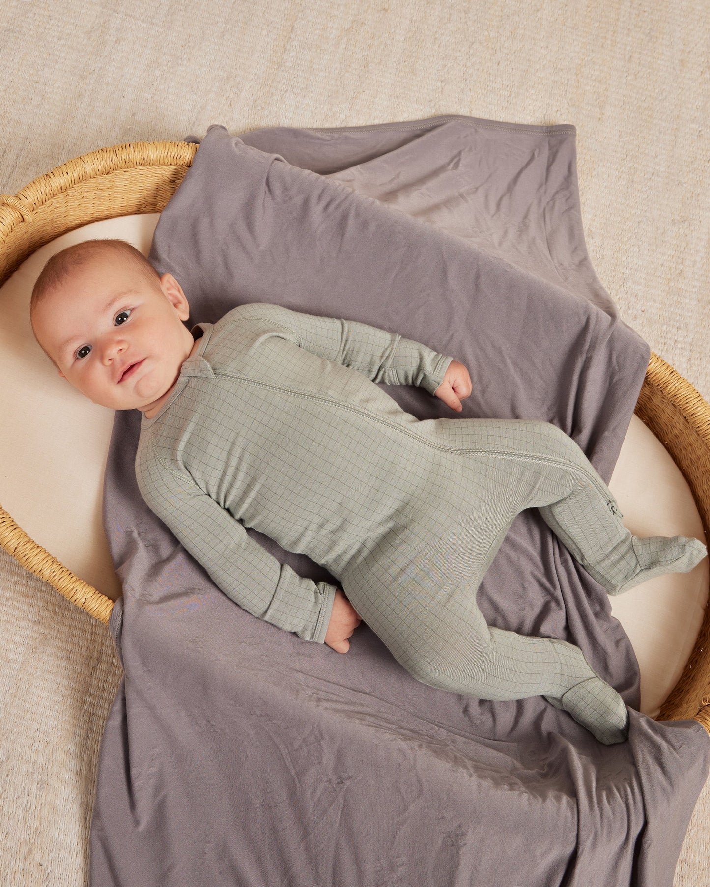 Quincy Mae Bamboo Zip Footie - Grid