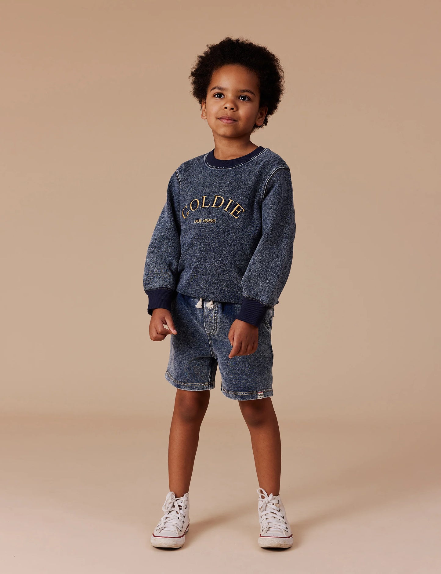 Goldie + Ace Noah French Terry Denim Look Shorts Dark Denim