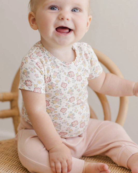 Quincy Mae Bamboo Short Sleeve Bodysuit -  Bloom & Bubblegum