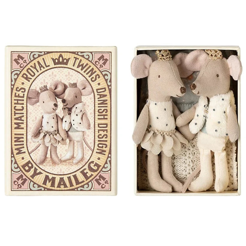 Maileg Royal Twins Mice Little Sister & Brother In MatchBox