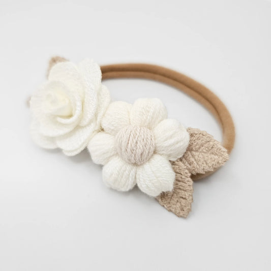 Little Blush Daisy - Rose Puff Daisy Baby Headband White