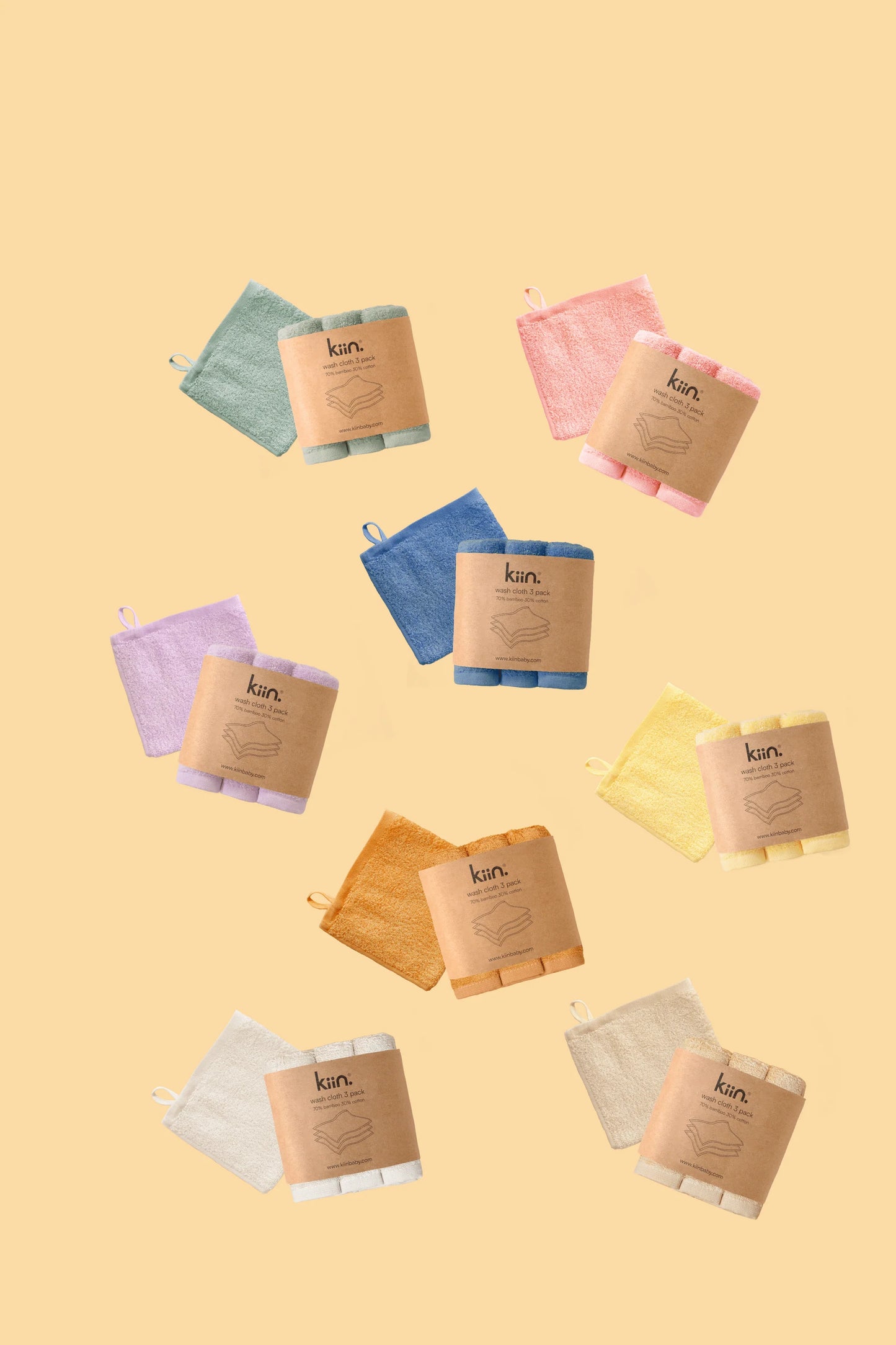 kiin baby Wash Cloth - 3 pack. Ivory