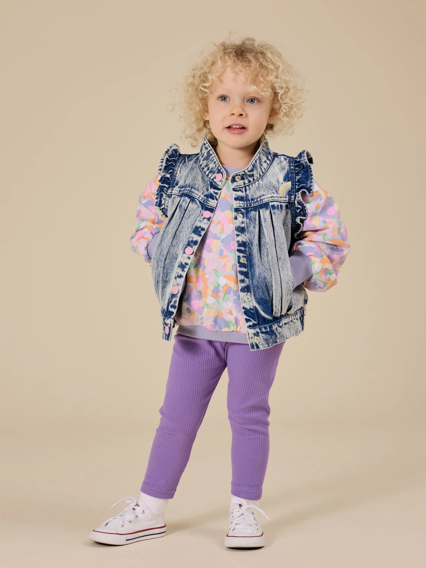 Goldie + Ace Elodie Embroidered Denim Vest Light Denim
