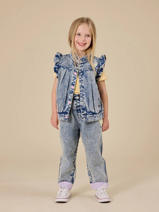 Goldie + Ace Elodie Embroidered Denim Vest Light Denim