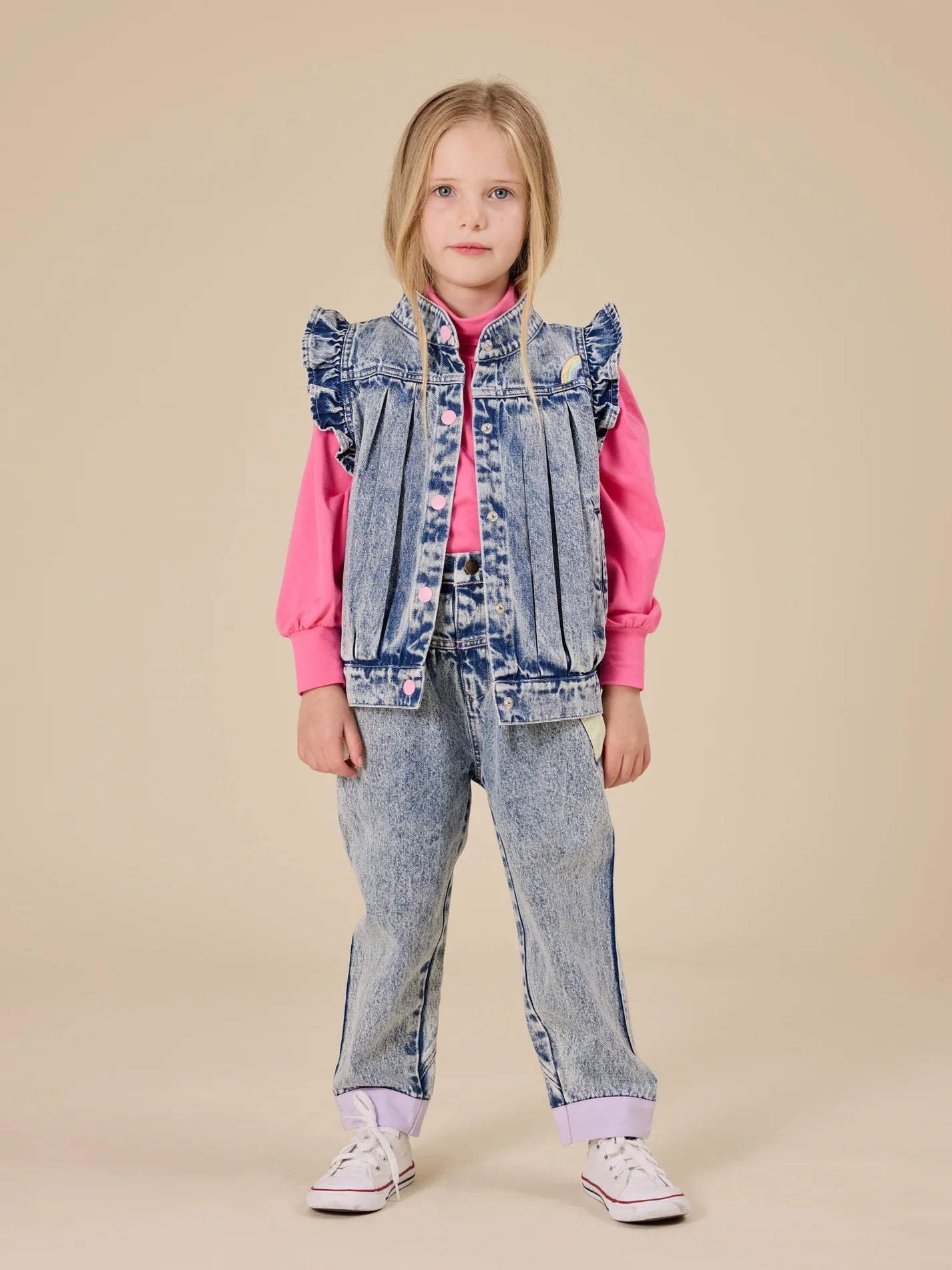 Goldie + Ace Elodie Embroidered Denim Vest Light Denim