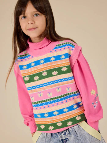 Goldie + Ace Flutter By Sweater Vest Pink Multi