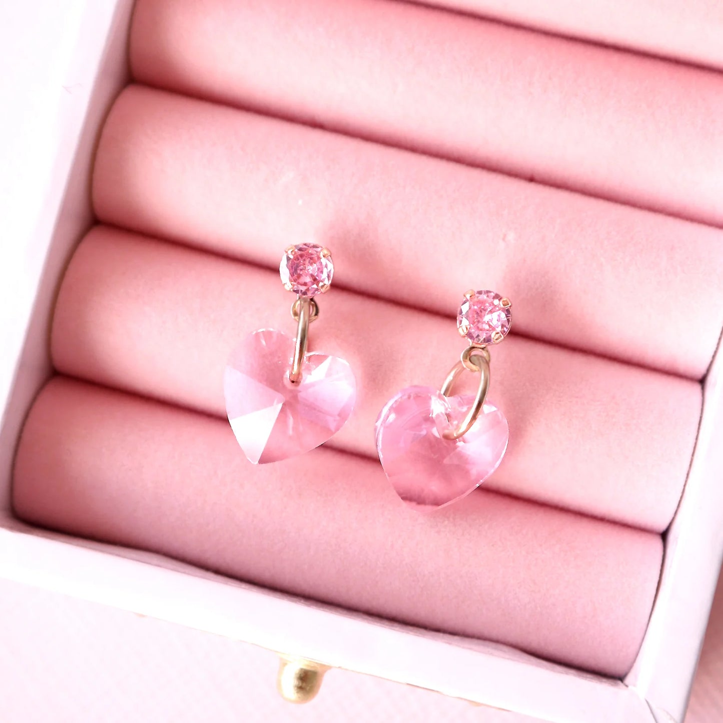 Lauren Hinkley Blush Pink Jewel Heart Earrings + Fairy Box