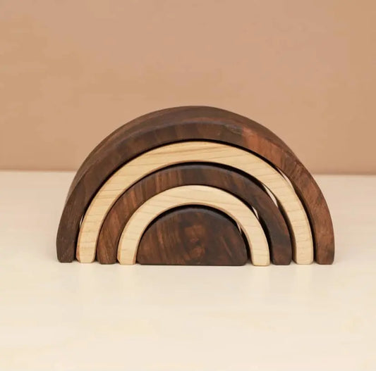 Qtoys Wooden Rainbow Two Tone Stacking Blocks