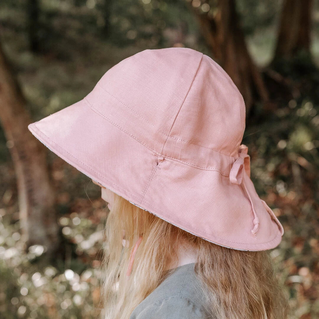 Bedhead hats 'Wanderer' Panelled Bucket Sun Hat - Provence / Rosa 100% LINEN, REVERSIBLE & UPF50+ EXCELLENT PROTECTION