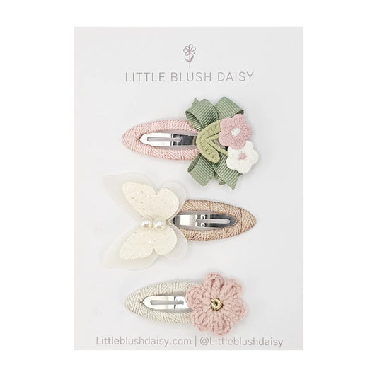 Little Blush Daisy Hair Clip Set - Trio Floral Garden
