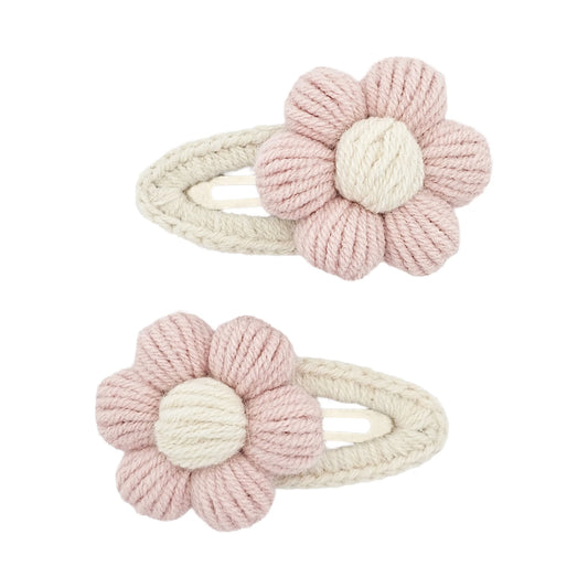 Little Blush Daisy - Crochet  Flower Snap Hair Clips