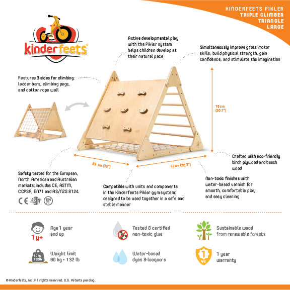 Kinderfeets Pikler Play - Large Triangle Triple Climber - Preorder, Contact us to order