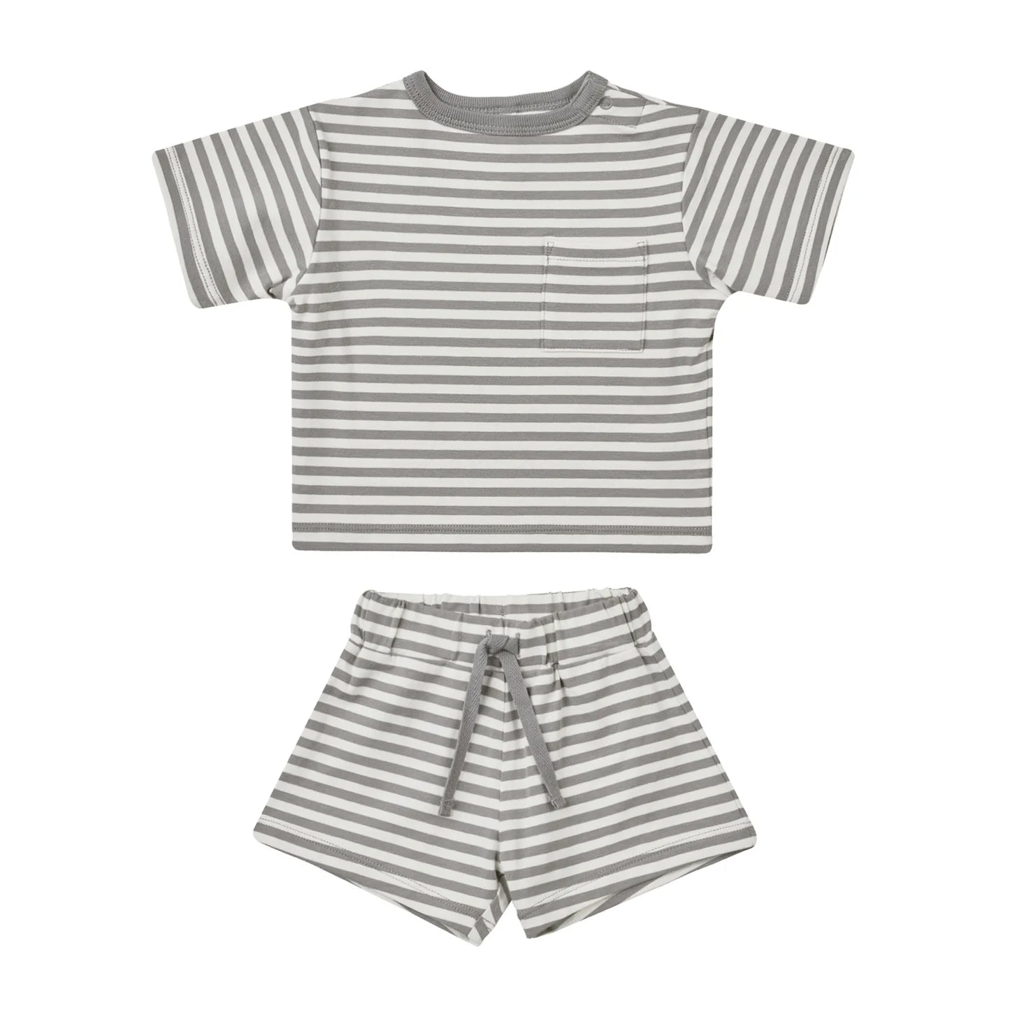 Quincy Mae Pocket Tee + Short Set - Blue Stripe