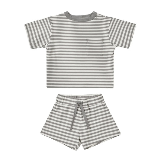 Quincy Mae Pocket Tee + Short Set - Blue Stripe