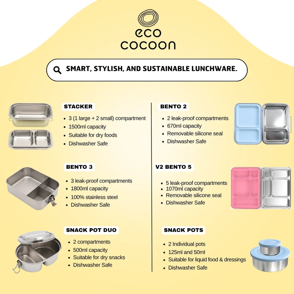 New EcoCocoon V2 Bento Lunch Box 5 - Leak Proof - Limoncello