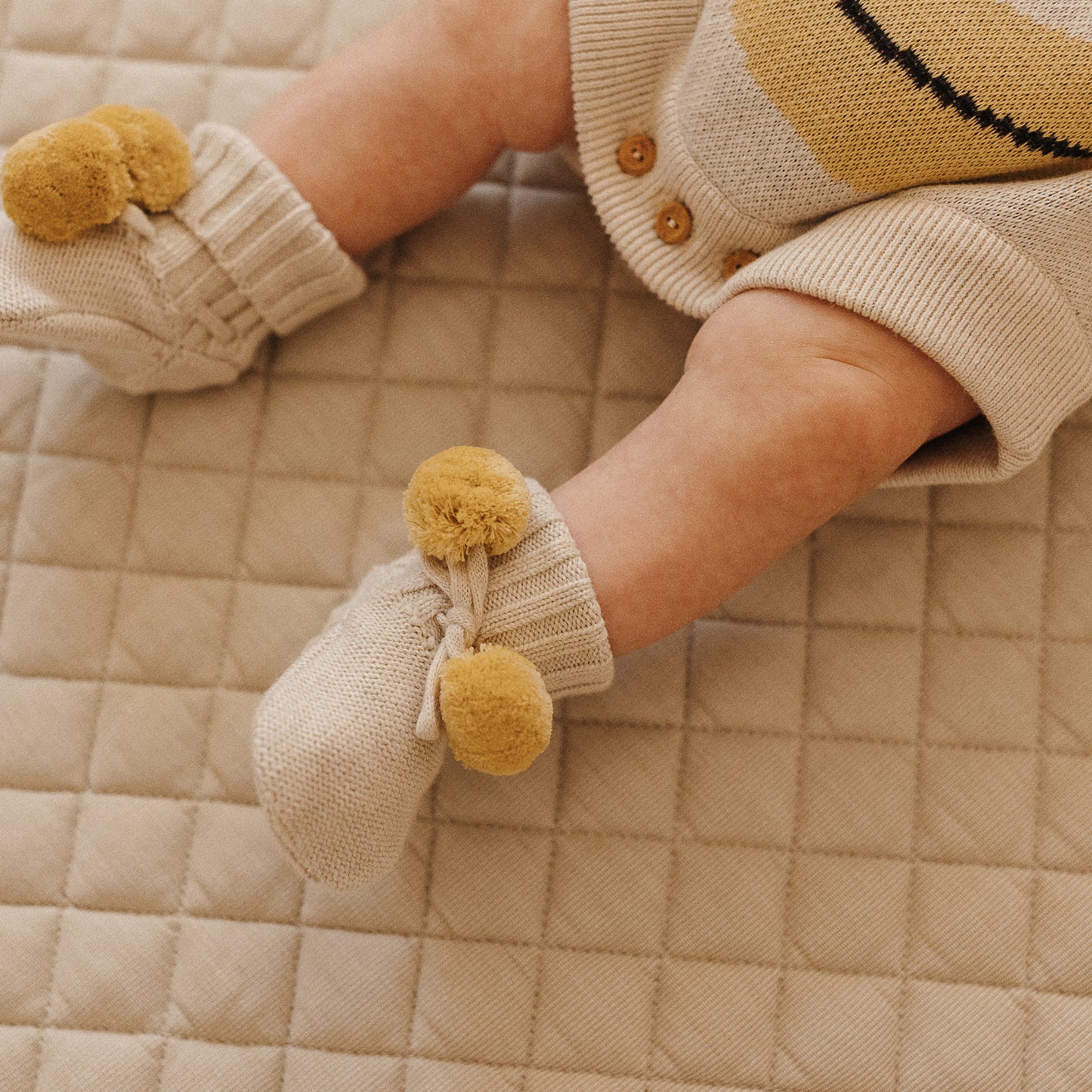 The Rest - Organic Cotton Knit Booties - Oat Marle Buttercup