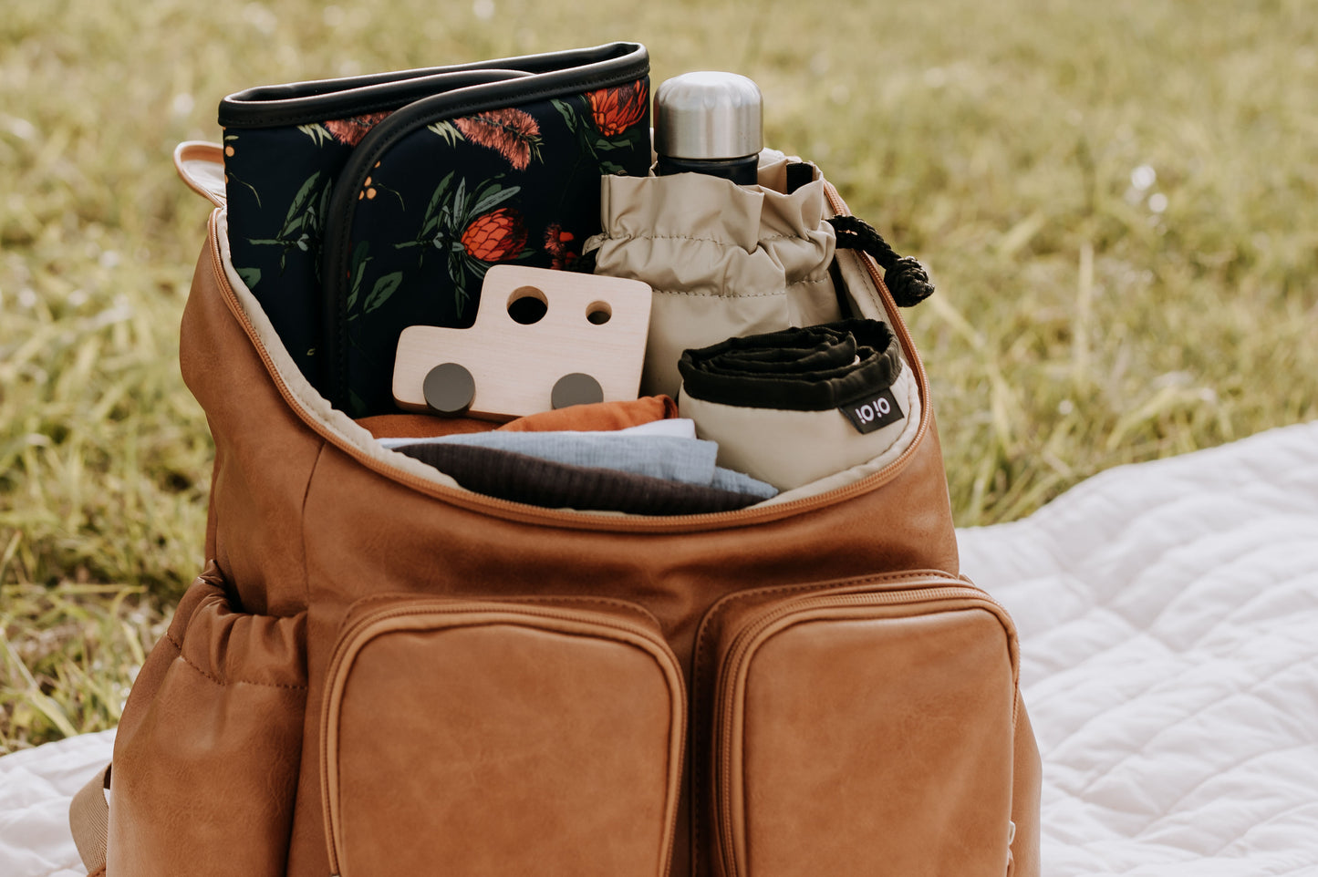 OiOi Faux Leather Nappy Backpack - Tan