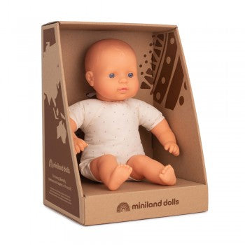 Miniland Doll Anatomically Correct Baby, Soft Bodied with articulated head, Caucasian, 32 cm