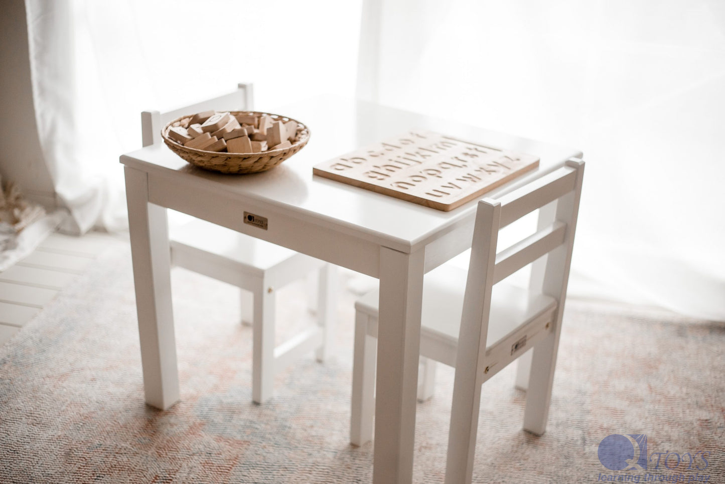 Qtoys Timber White Table and 2 Standard Chairs - Preorder (Contact Nadene )