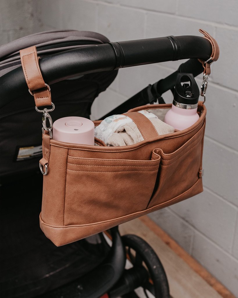 OiOi Faux Leather Stroller Organiser/Pram Caddy - Tan