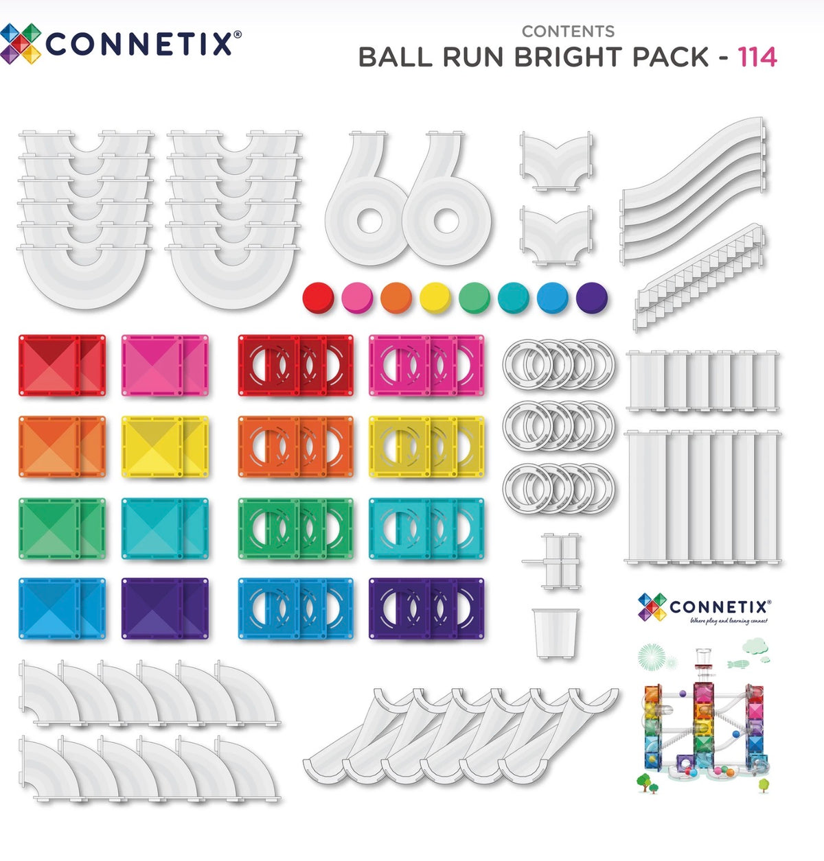 Connetix Magnetic Tiles Ball Run Bright Pack 114 pc - Stock arriving this week dm Nadene