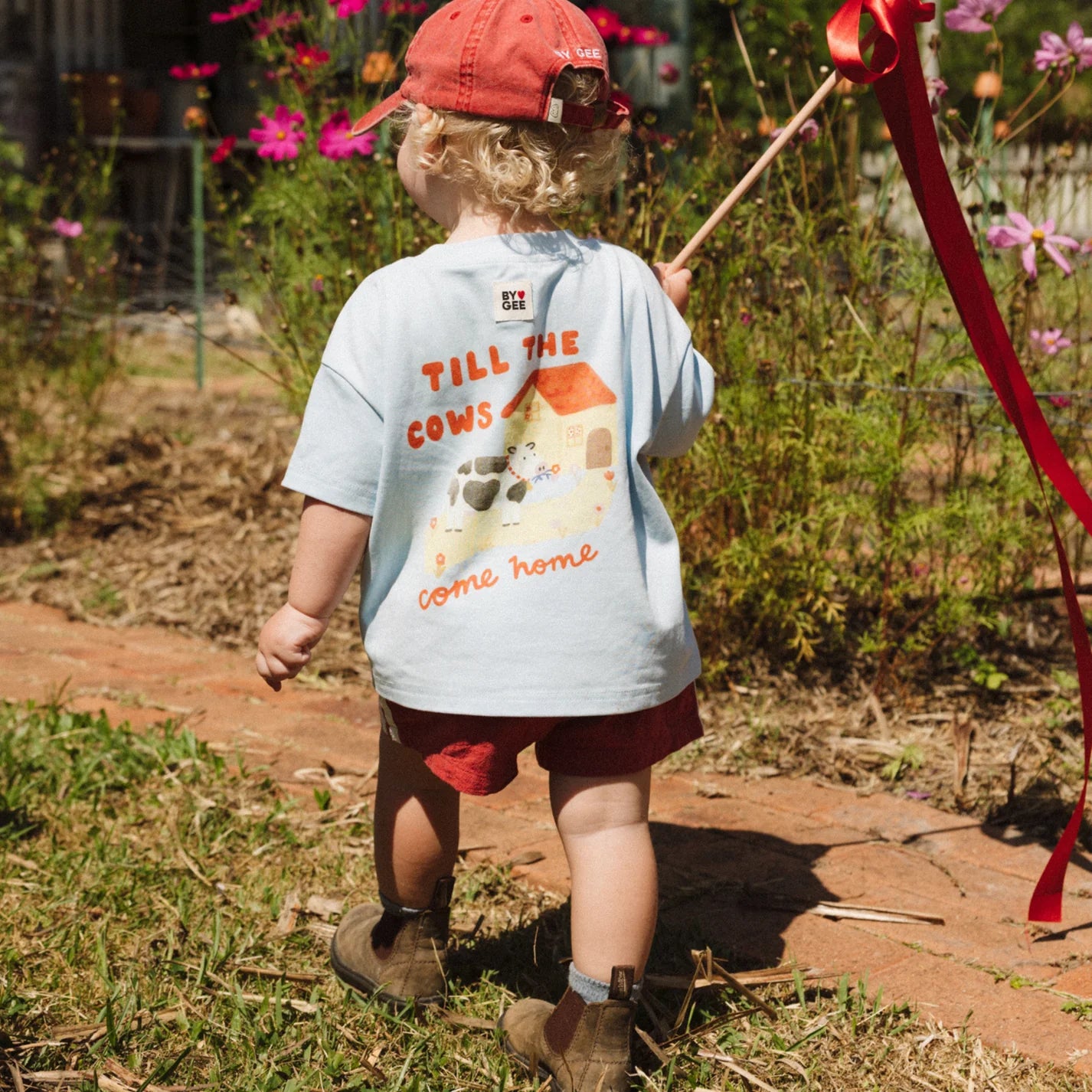 BY GEE Cows Come Home Boxy Tee - Sky Blue