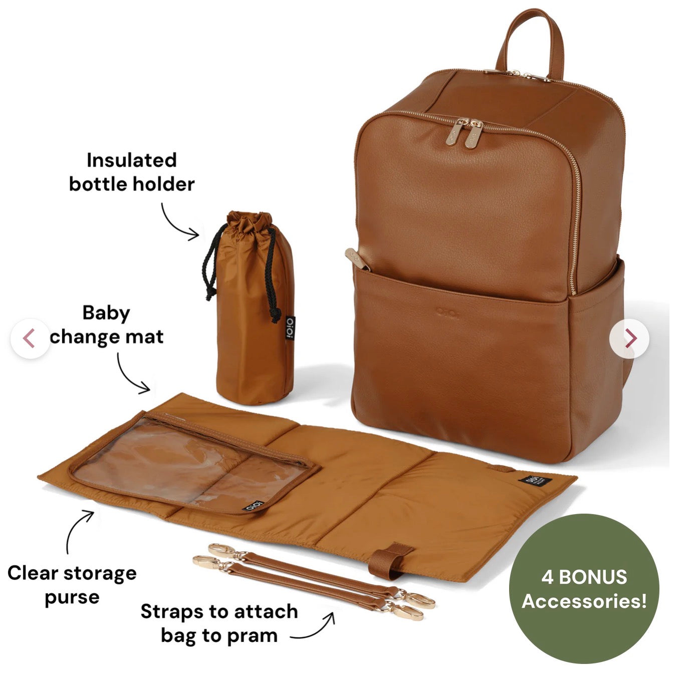 OiOi Multitasker Nappy Backpack Chestnut Vegan Leather