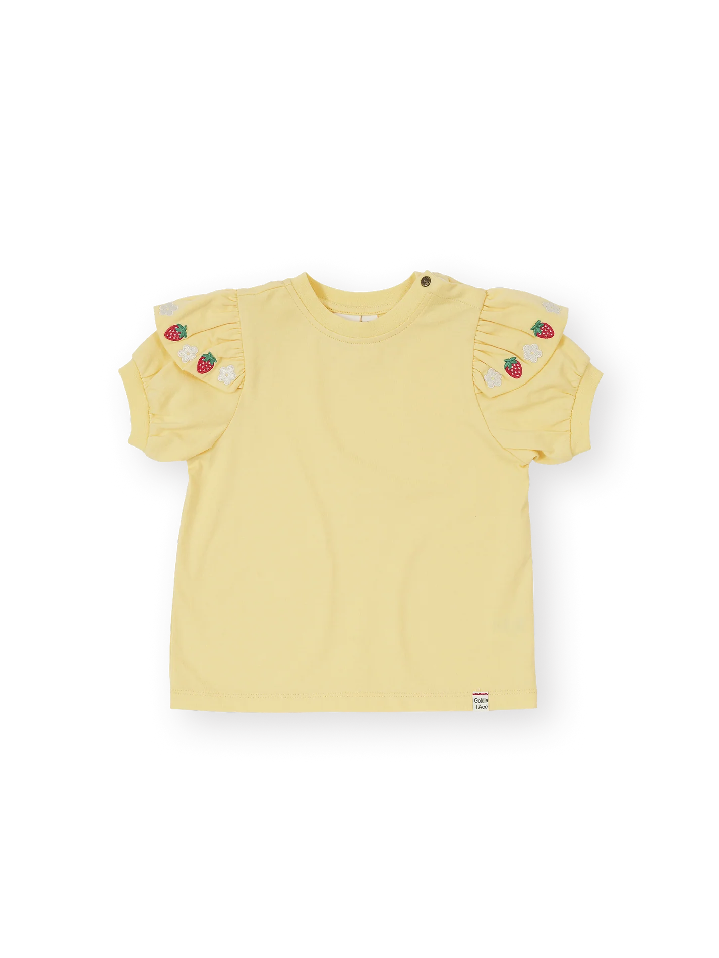 Goldie + Ace Flounce Shoulder Strawberry Top Yellow