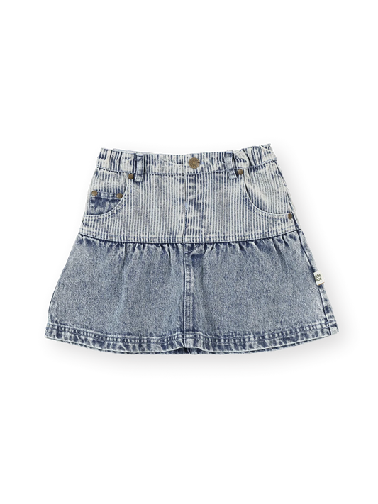 Goldie + Ace Pinstripe Peplum Denim Skirt Light Denim
