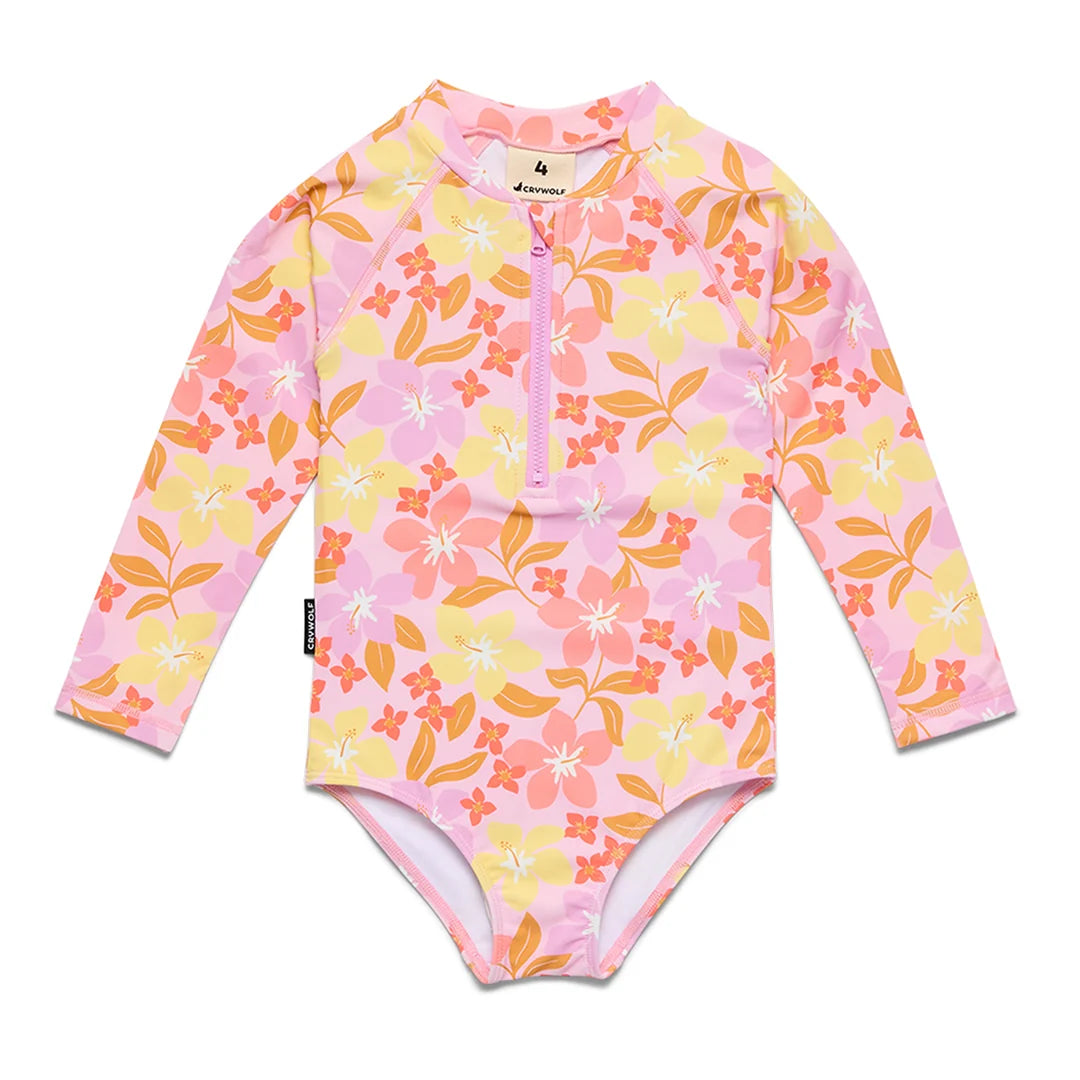 Crywolf Swimwear LONG SLEEVE SWIMSUIT Hibiscus Daze