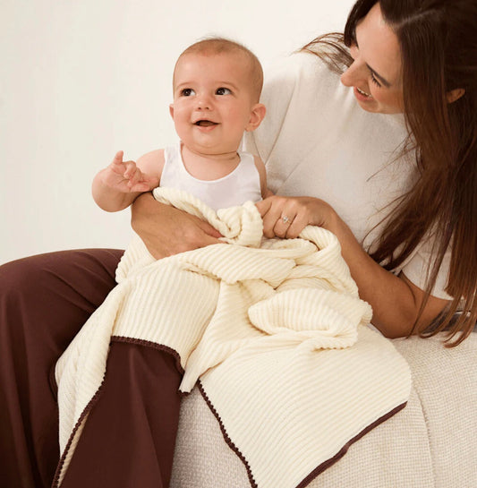Golden Child Retro Ribbed Trim Blanket - Milk Chocolate