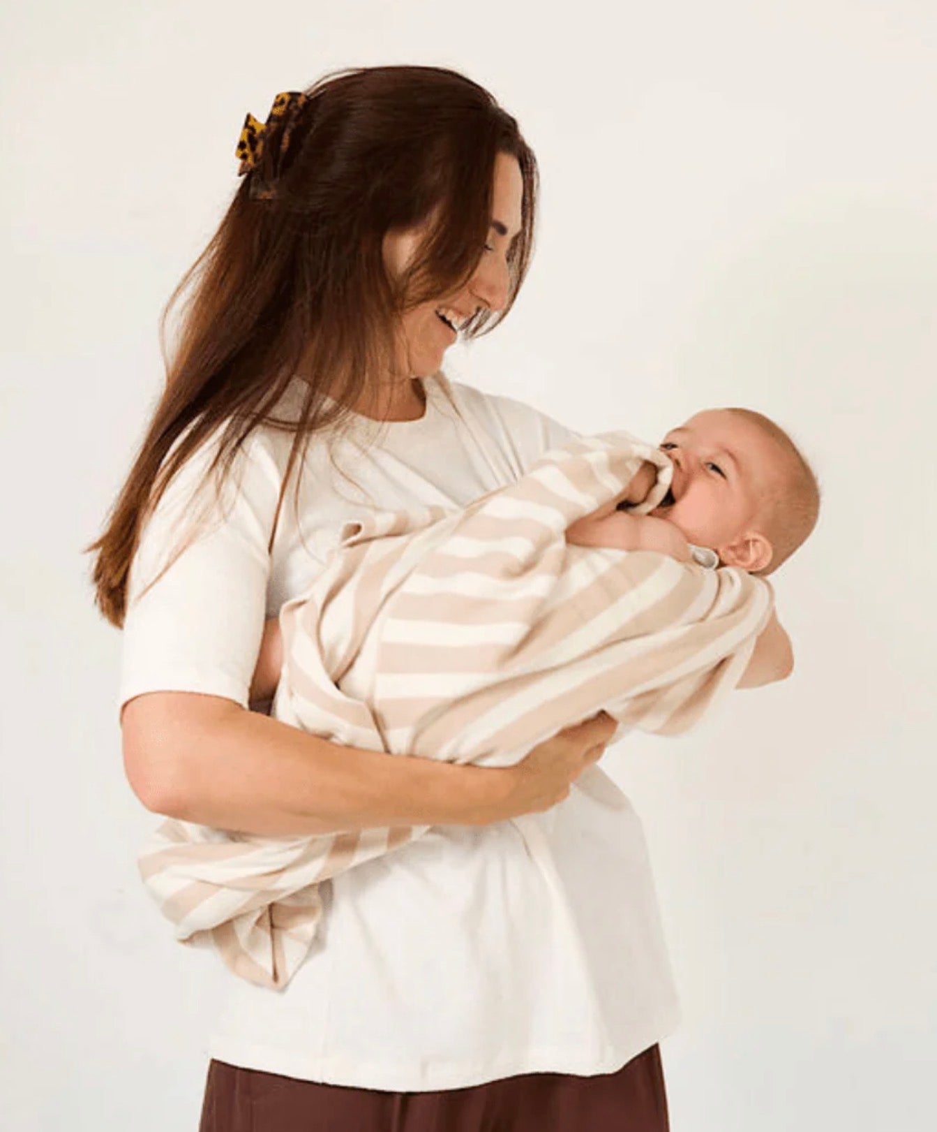 Golden Child Retro Stripe Organic Cotton Blanket -  Stone & Milk