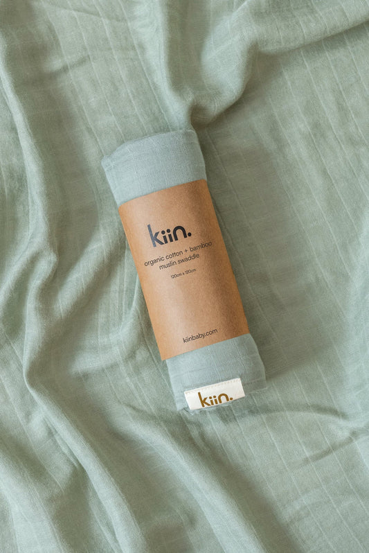 Kiin Cotton & Bamboo Muslin Swaddle Sage