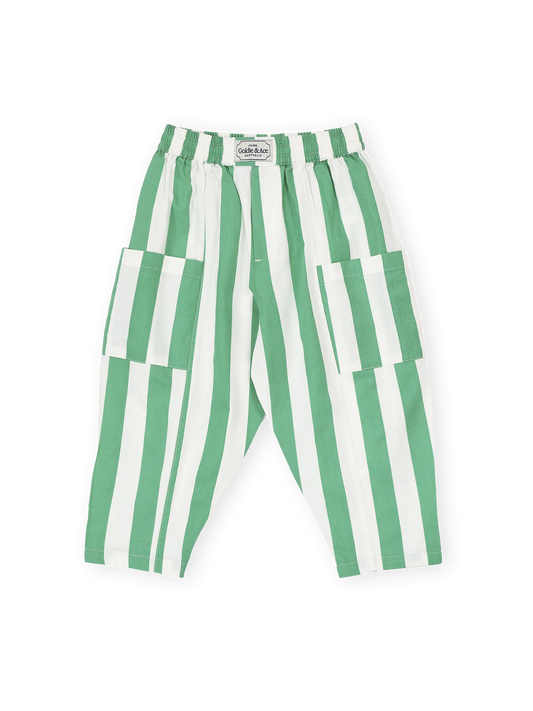 Goldie + Ace Happy Stripe Lightweight Kit Pocket Pant Green/White