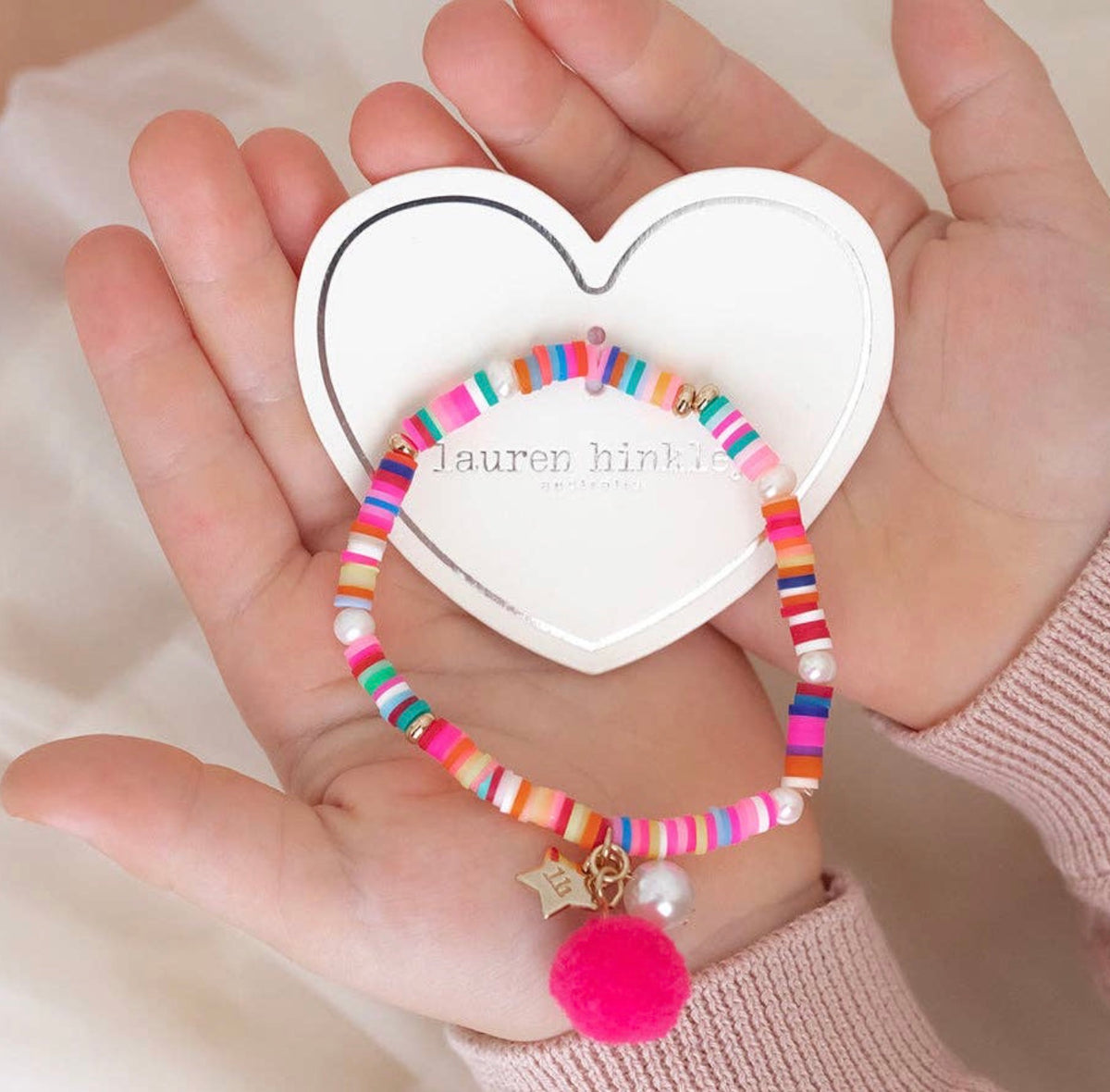 Lauren Hinkley Rainbow Bracelet with Pom Pom and Pearl