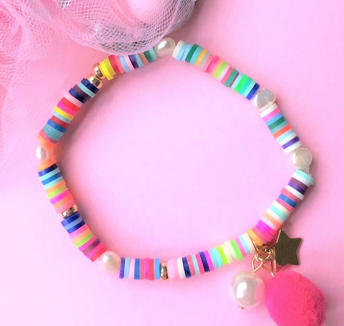 Lauren Hinkley Rainbow Bracelet with Pom Pom and Pearl